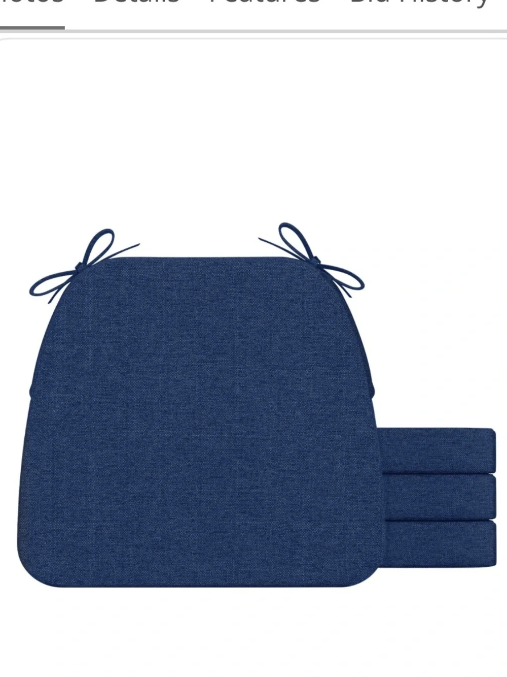 Set of 4 Navy Blue Dining Chair Cushions with Ties